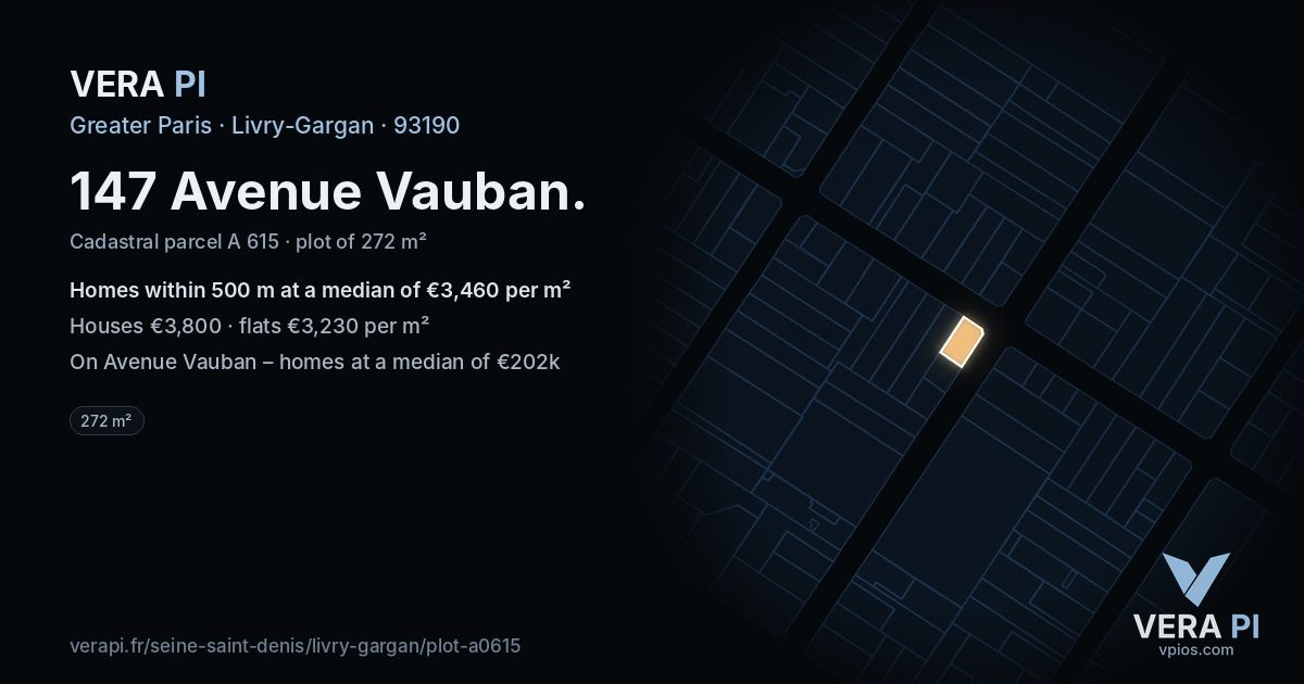 147 Avenue Vauban, Livry-Gargan at night – the plot lit, the parcels around coloured by the prices near them