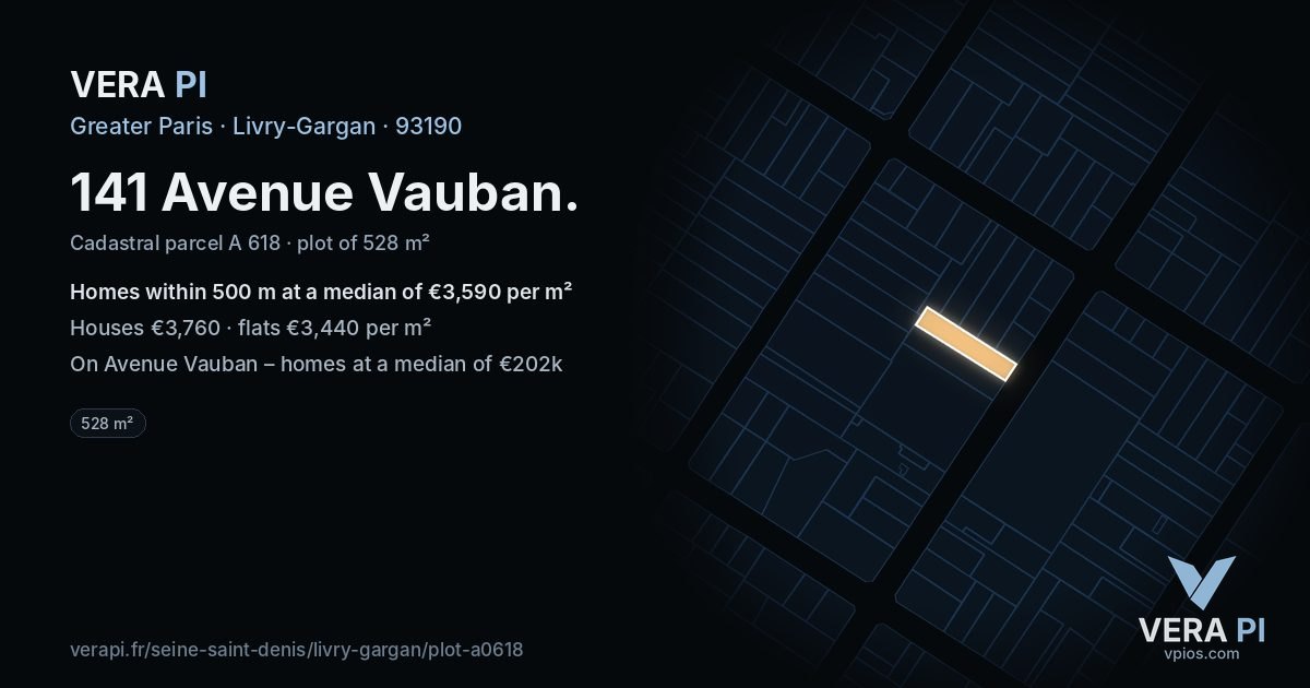 141 Avenue Vauban, Livry-Gargan at night – the plot lit, the parcels around coloured by the prices near them