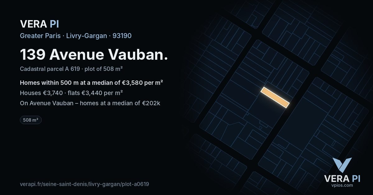 139 Avenue Vauban, Livry-Gargan at night – the plot lit, the parcels around coloured by the prices near them