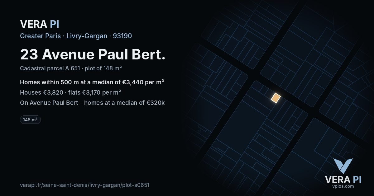 23 Avenue Paul Bert, Livry-Gargan at night – the plot lit, the parcels around coloured by the prices near them