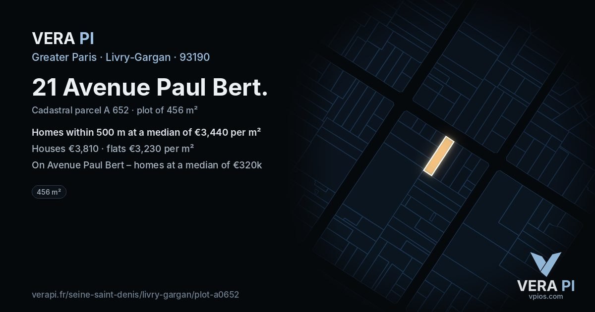 21 Avenue Paul Bert, Livry-Gargan at night – the plot lit, the parcels around coloured by the prices near them