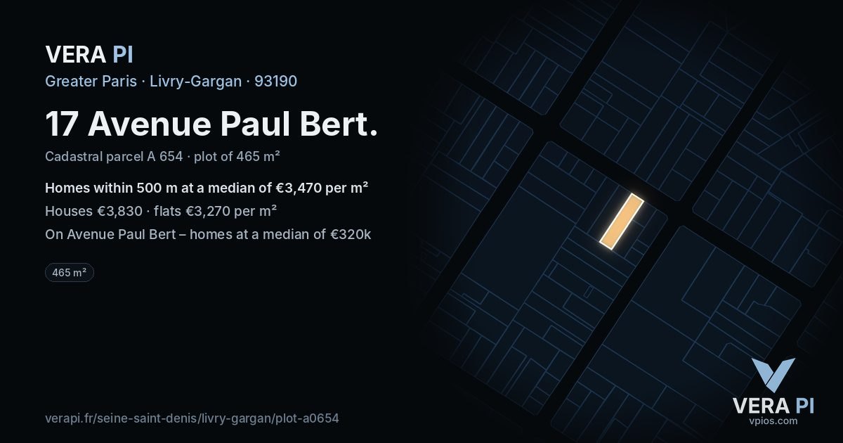 17 Avenue Paul Bert, Livry-Gargan at night – the plot lit, the parcels around coloured by the prices near them