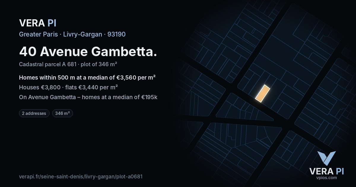 40 Avenue Gambetta, Livry-Gargan at night – the plot lit, the parcels around coloured by the prices near them