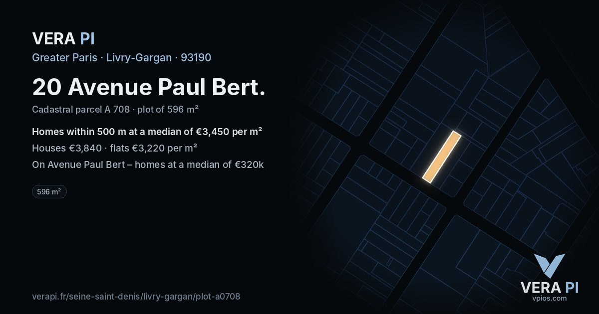 20 Avenue Paul Bert, Livry-Gargan at night – the plot lit, the parcels around coloured by the prices near them