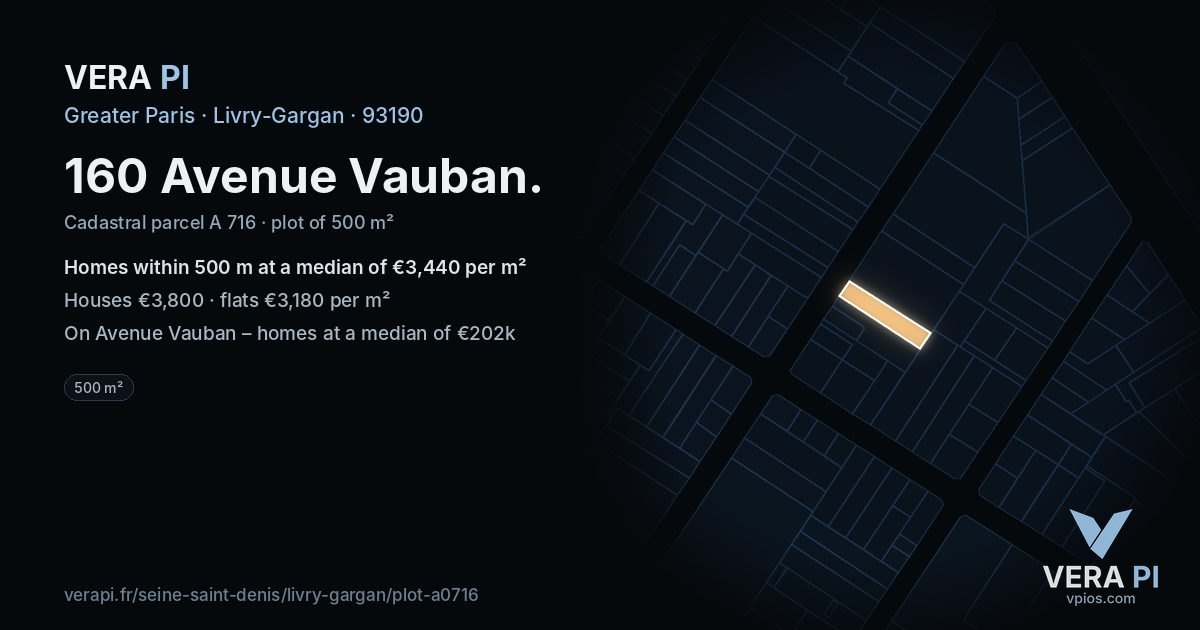 160 Avenue Vauban, Livry-Gargan at night – the plot lit, the parcels around coloured by the prices near them