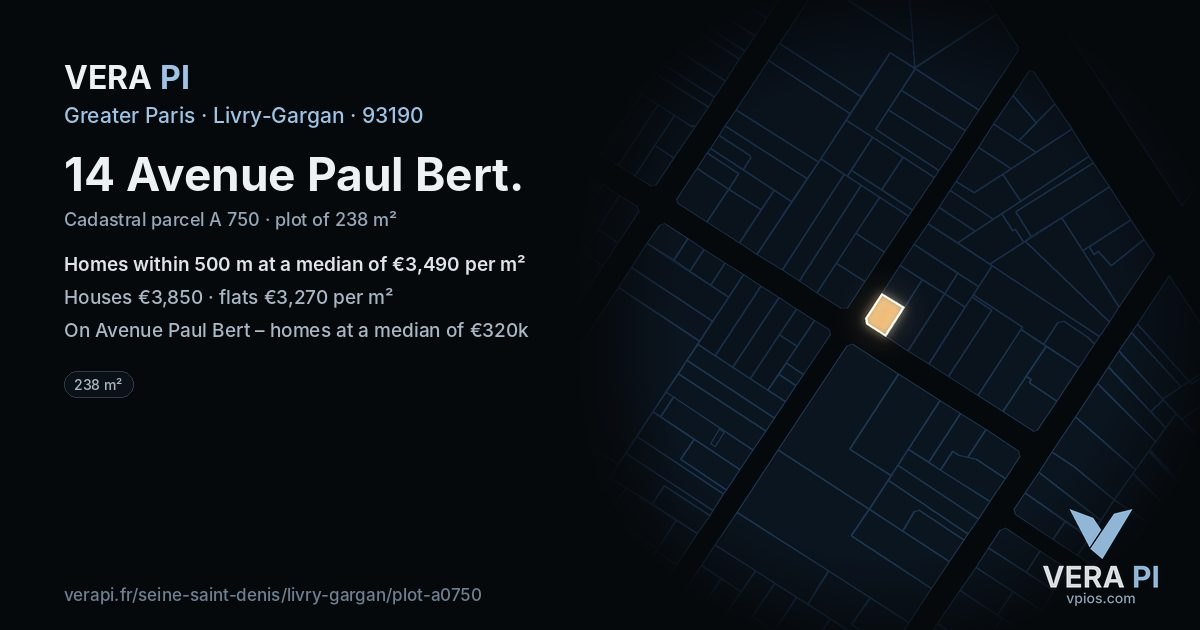 14 Avenue Paul Bert, Livry-Gargan at night – the plot lit, the parcels around coloured by the prices near them
