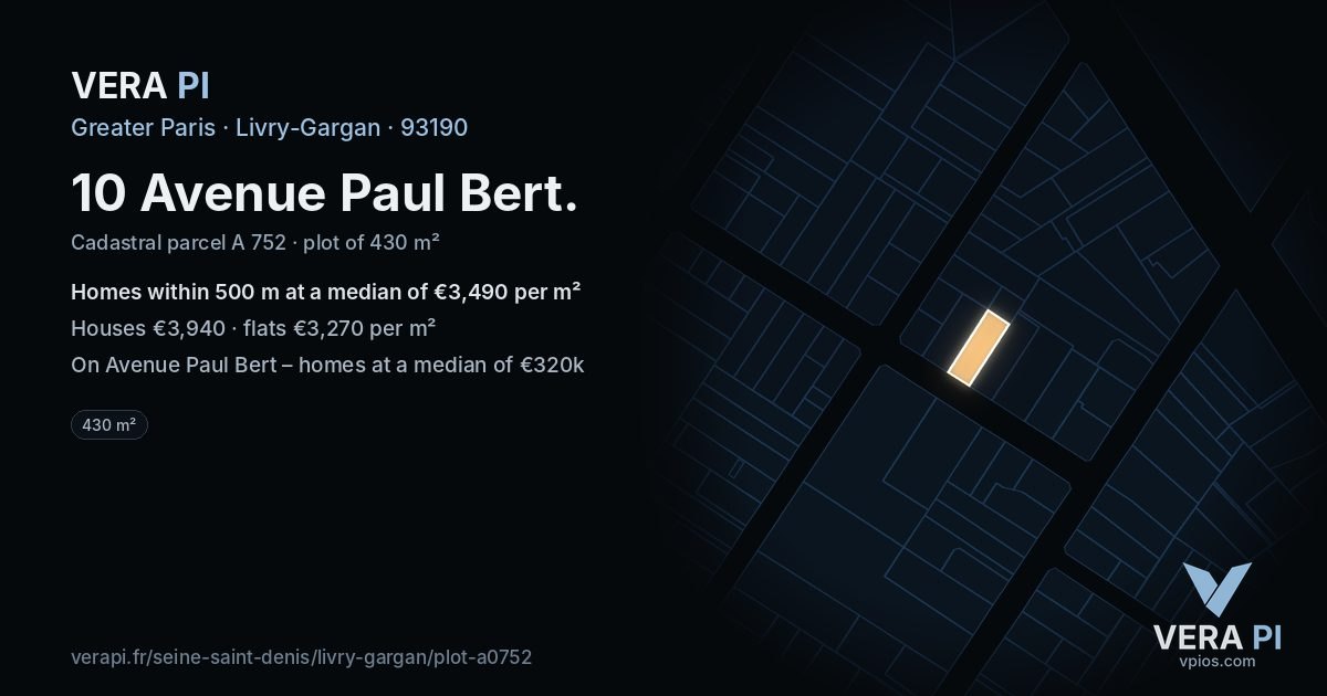10 Avenue Paul Bert, Livry-Gargan at night – the plot lit, the parcels around coloured by the prices near them