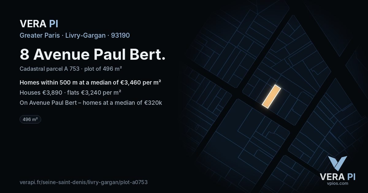8 Avenue Paul Bert, Livry-Gargan at night – the plot lit, the parcels around coloured by the prices near them