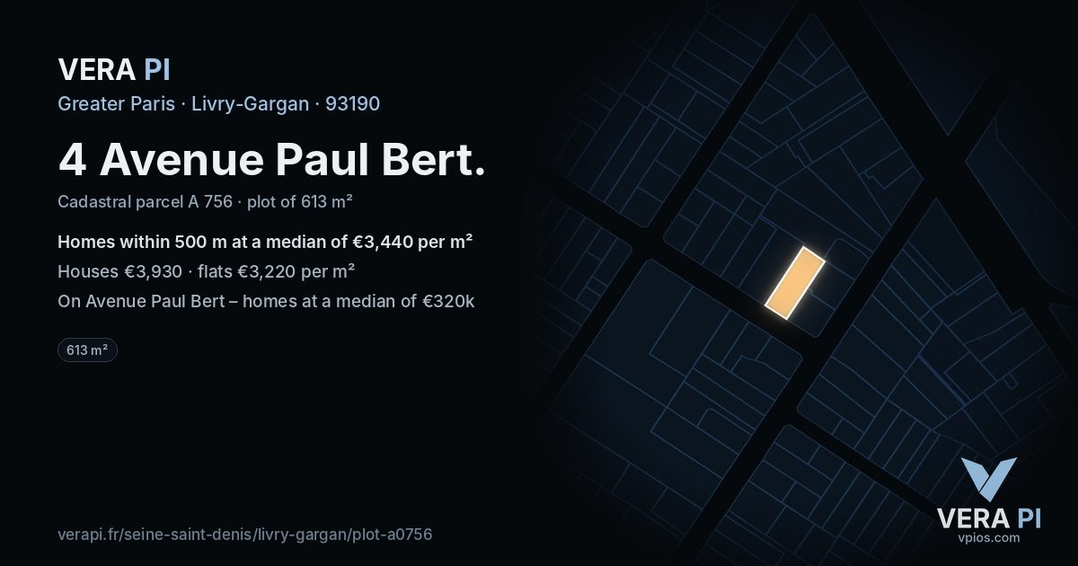 4 Avenue Paul Bert, Livry-Gargan at night – the plot lit, the parcels around coloured by the prices near them