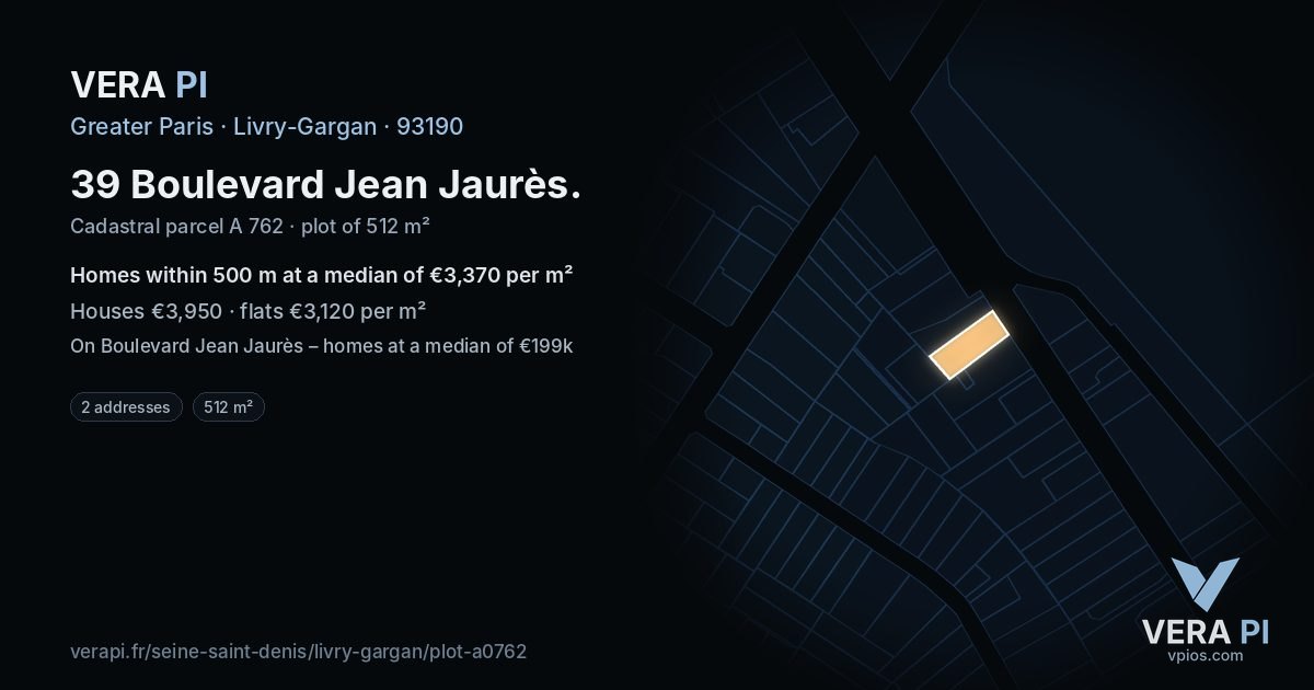 39 Boulevard Jean Jaurès, Livry-Gargan at night – the plot lit, the parcels around coloured by the prices near them