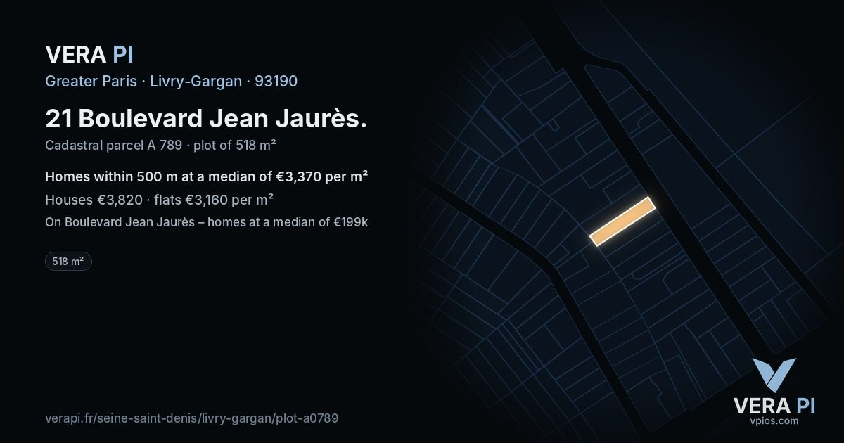 21 Boulevard Jean Jaurès, Livry-Gargan at night – the plot lit, the parcels around coloured by the prices near them