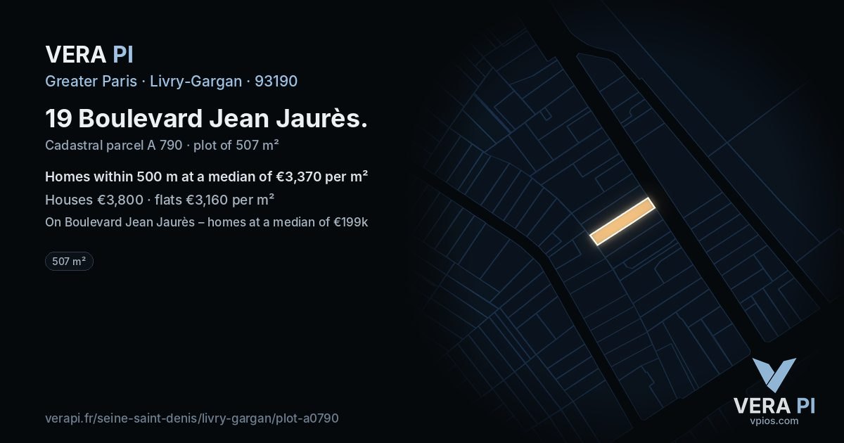 19 Boulevard Jean Jaurès, Livry-Gargan at night – the plot lit, the parcels around coloured by the prices near them