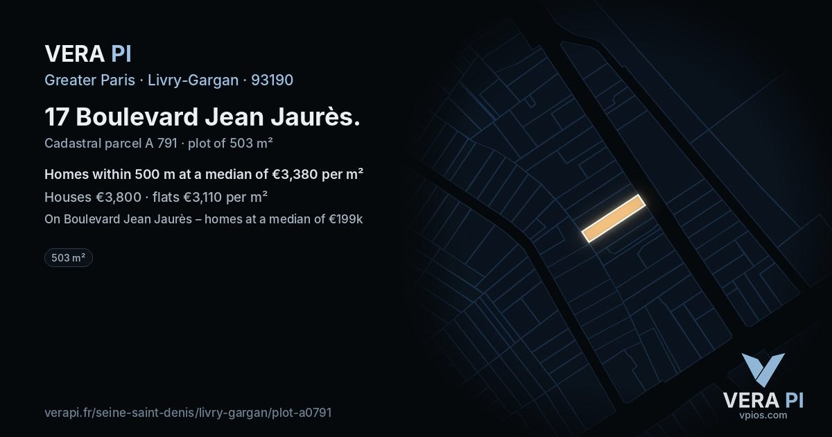 17 Boulevard Jean Jaurès, Livry-Gargan at night – the plot lit, the parcels around coloured by the prices near them