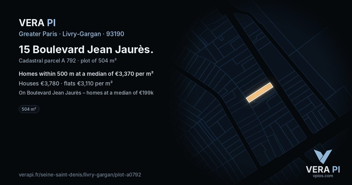 15 Boulevard Jean Jaurès, Livry-Gargan at night – the plot lit, the parcels around coloured by the prices near them