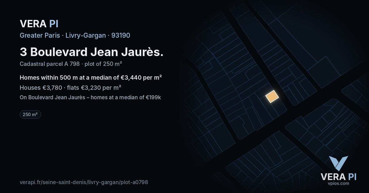 3 Boulevard Jean Jaurès, Livry-Gargan at night – the plot lit, the parcels around coloured by the prices near them