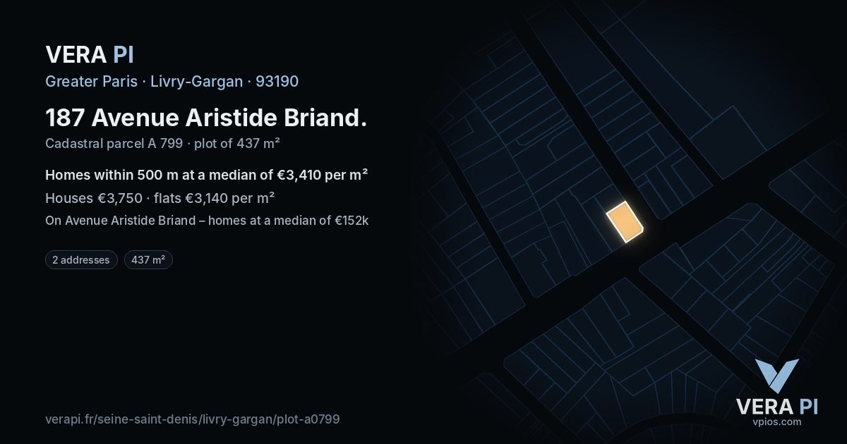 187 Avenue Aristide Briand, Livry-Gargan at night – the plot lit, the parcels around coloured by the prices near them