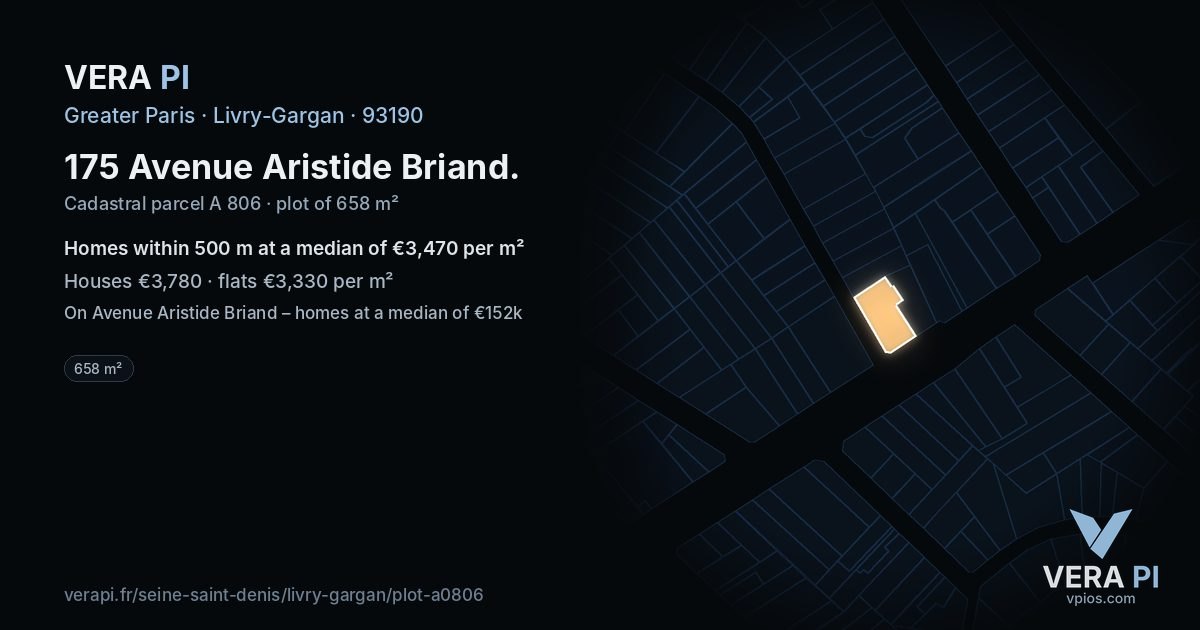 175 Avenue Aristide Briand, Livry-Gargan at night – the plot lit, the parcels around coloured by the prices near them