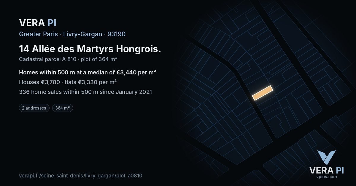 14 Allée des Martyrs Hongrois, Livry-Gargan at night – the plot lit, the parcels around coloured by the prices near them