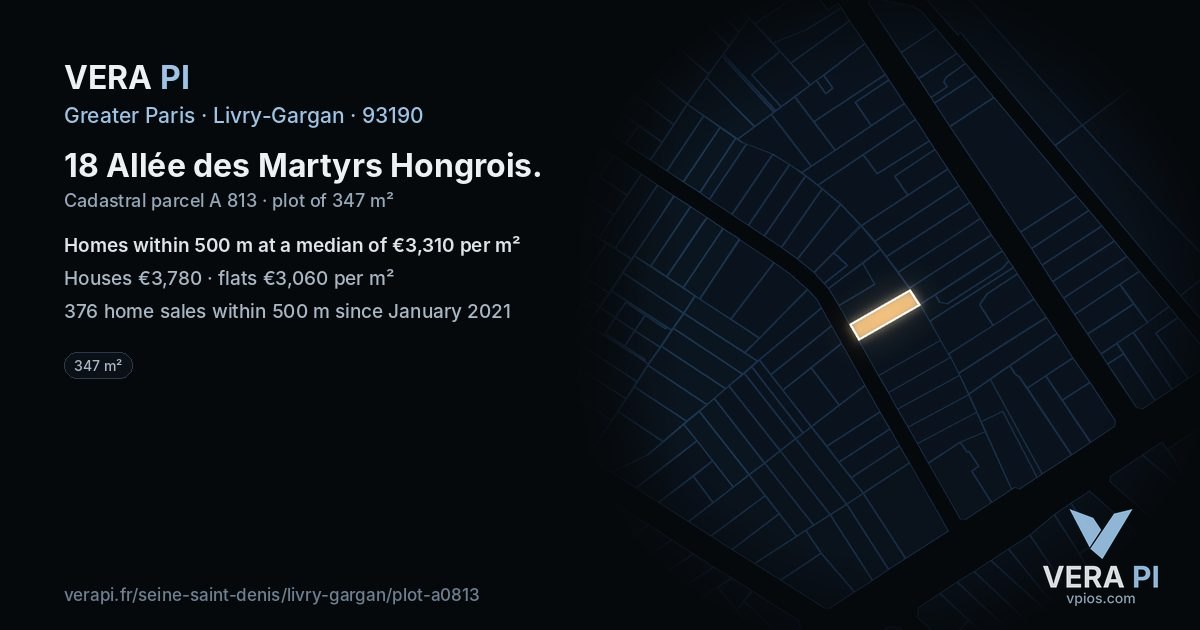 18 Allée des Martyrs Hongrois, Livry-Gargan at night – the plot lit, the parcels around coloured by the prices near them