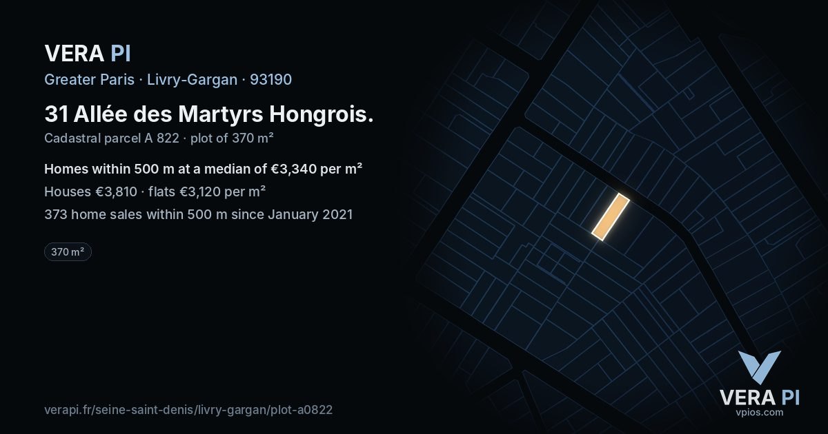 31 Allée des Martyrs Hongrois, Livry-Gargan at night – the plot lit, the parcels around coloured by the prices near them