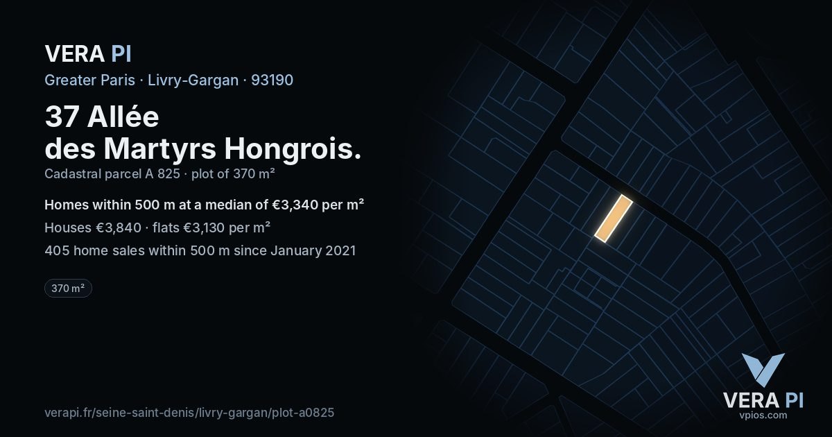 37 Allée des Martyrs Hongrois, Livry-Gargan at night – the plot lit, the parcels around coloured by the prices near them
