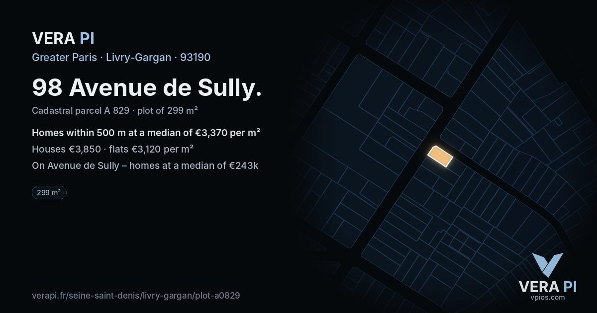 98 Avenue de Sully, Livry-Gargan at night – the plot lit, the parcels around coloured by the prices near them