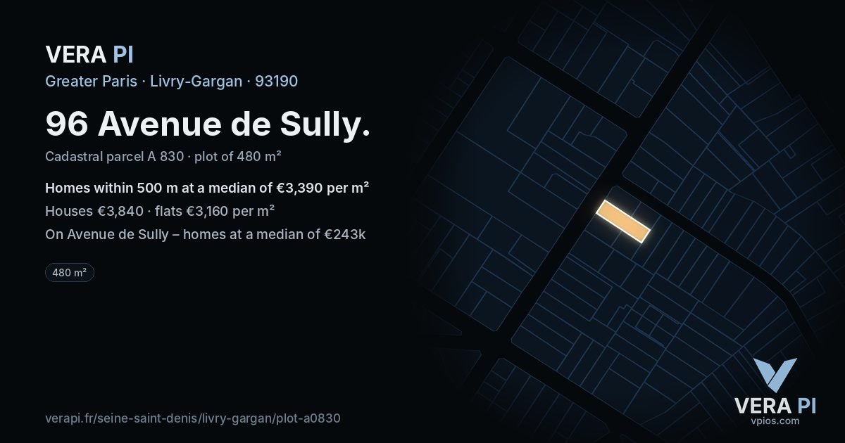 96 Avenue de Sully, Livry-Gargan at night – the plot lit, the parcels around coloured by the prices near them