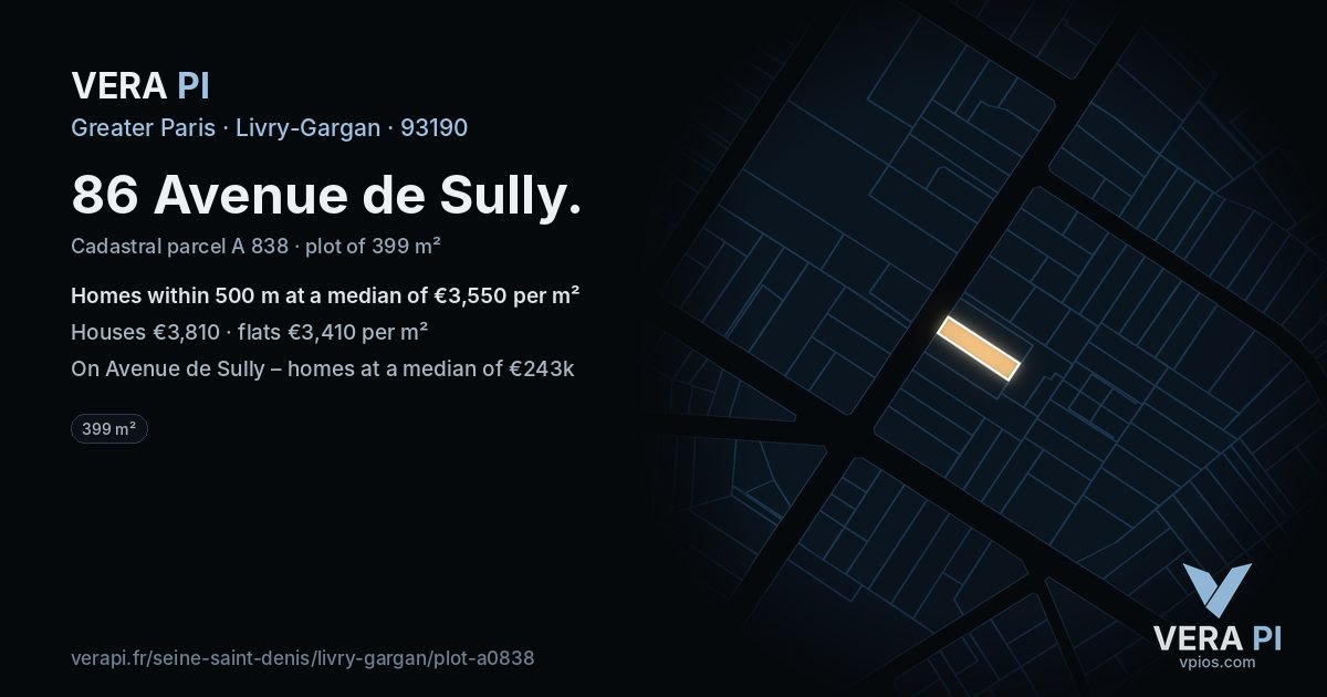 86 Avenue de Sully, Livry-Gargan at night – the plot lit, the parcels around coloured by the prices near them