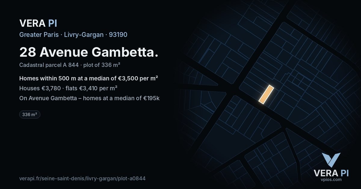 28 Avenue Gambetta, Livry-Gargan at night – the plot lit, the parcels around coloured by the prices near them