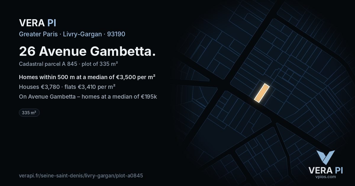 26 Avenue Gambetta, Livry-Gargan at night – the plot lit, the parcels around coloured by the prices near them