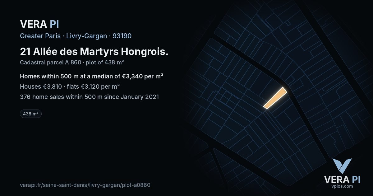 21 Allée des Martyrs Hongrois, Livry-Gargan at night – the plot lit, the parcels around coloured by the prices near them