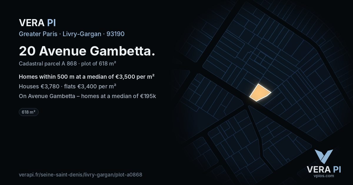 20 Avenue Gambetta, Livry-Gargan at night – the plot lit, the parcels around coloured by the prices near them