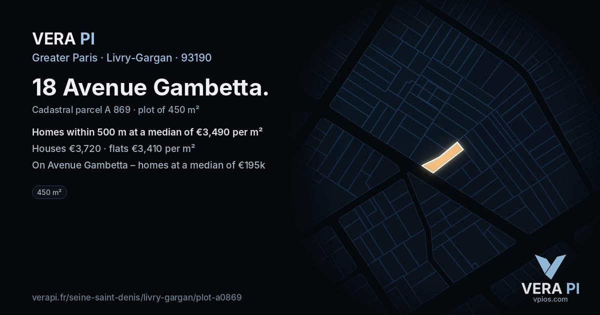 18 Avenue Gambetta, Livry-Gargan at night – the plot lit, the parcels around coloured by the prices near them