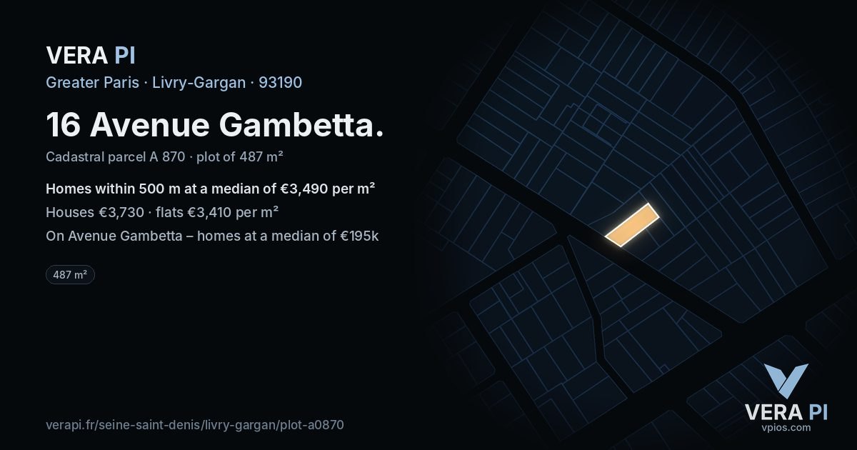 16 Avenue Gambetta, Livry-Gargan at night – the plot lit, the parcels around coloured by the prices near them