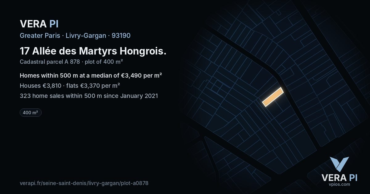 17 Allée des Martyrs Hongrois, Livry-Gargan at night – the plot lit, the parcels around coloured by the prices near them