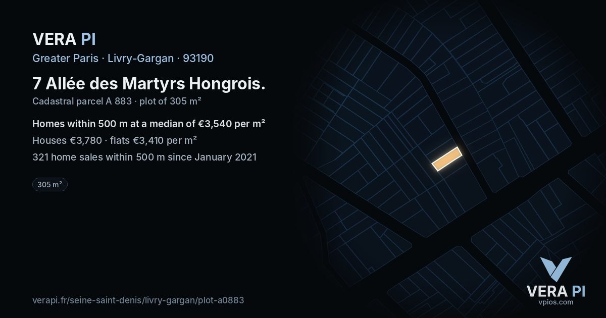 7 Allée des Martyrs Hongrois, Livry-Gargan at night – the plot lit, the parcels around coloured by the prices near them