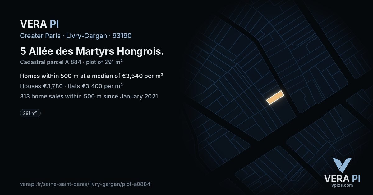 5 Allée des Martyrs Hongrois, Livry-Gargan at night – the plot lit, the parcels around coloured by the prices near them