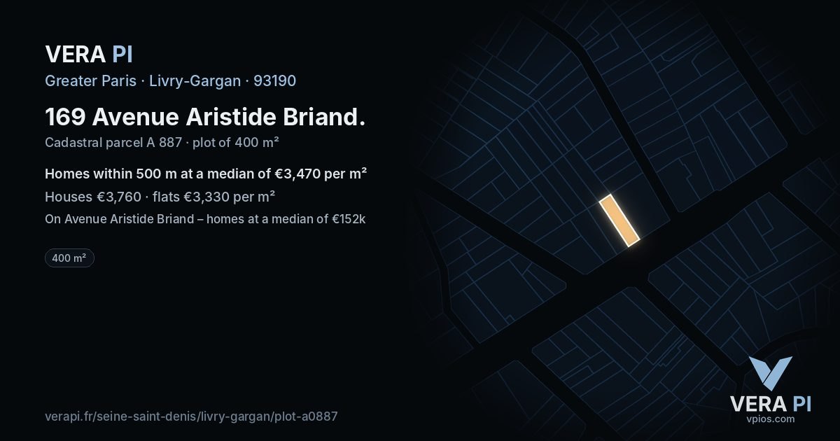 169 Avenue Aristide Briand, Livry-Gargan at night – the plot lit, the parcels around coloured by the prices near them