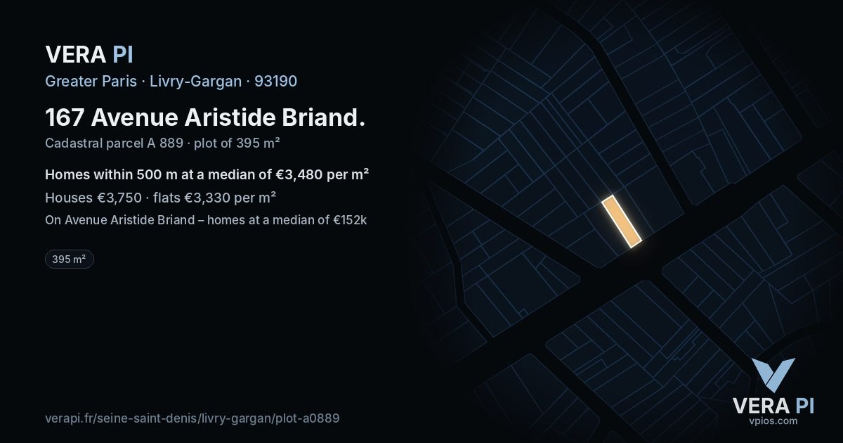 167 Avenue Aristide Briand, Livry-Gargan at night – the plot lit, the parcels around coloured by the prices near them