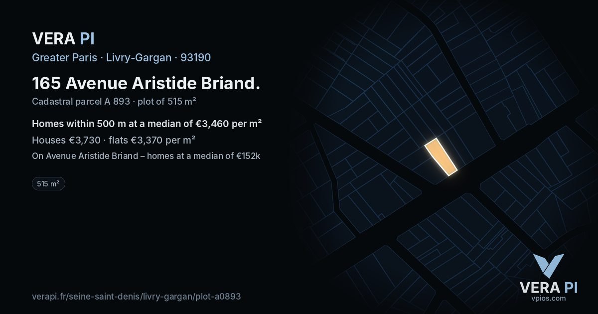 165 Avenue Aristide Briand, Livry-Gargan at night – the plot lit, the parcels around coloured by the prices near them