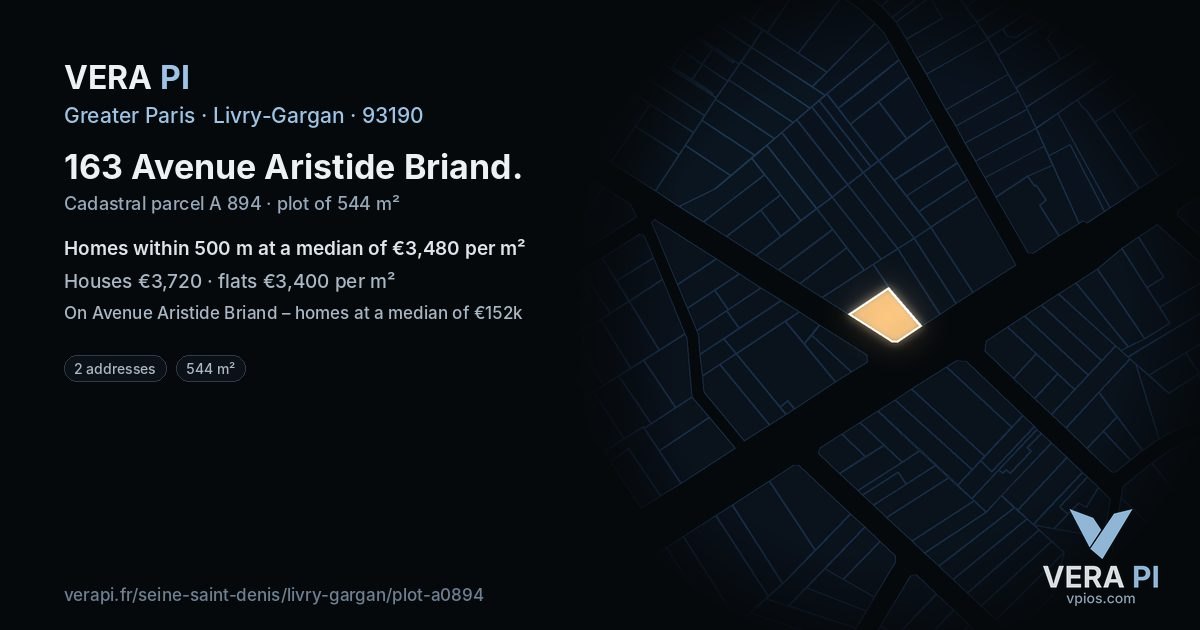 163 Avenue Aristide Briand, Livry-Gargan at night – the plot lit, the parcels around coloured by the prices near them