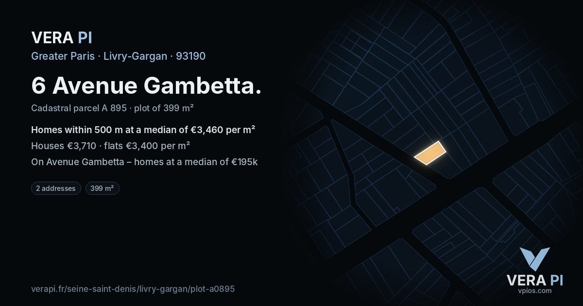 6 Avenue Gambetta, Livry-Gargan at night – the plot lit, the parcels around coloured by the prices near them