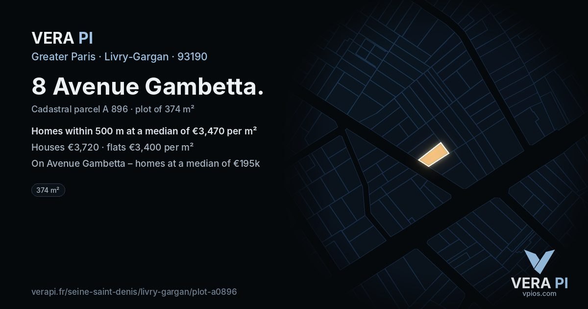 8 Avenue Gambetta, Livry-Gargan at night – the plot lit, the parcels around coloured by the prices near them