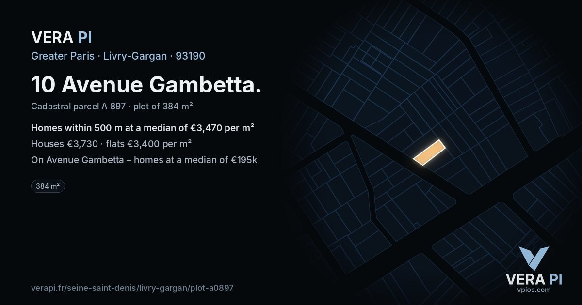 10 Avenue Gambetta, Livry-Gargan at night – the plot lit, the parcels around coloured by the prices near them