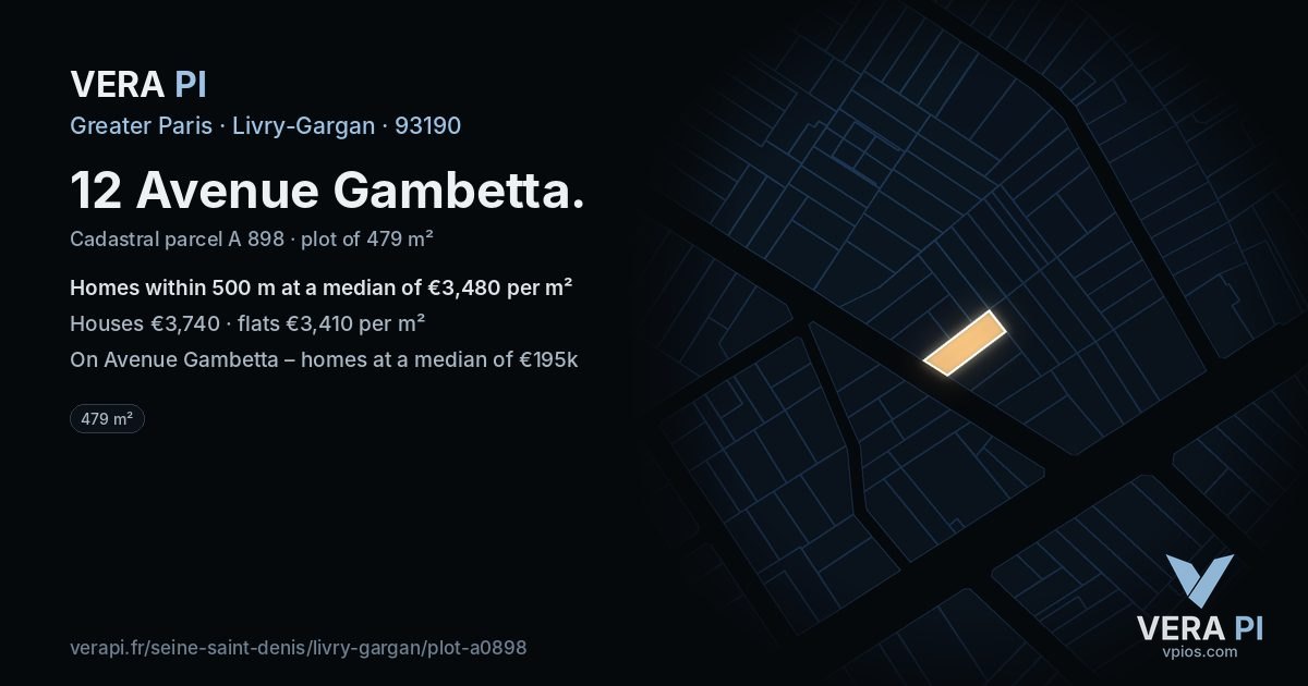 12 Avenue Gambetta, Livry-Gargan at night – the plot lit, the parcels around coloured by the prices near them