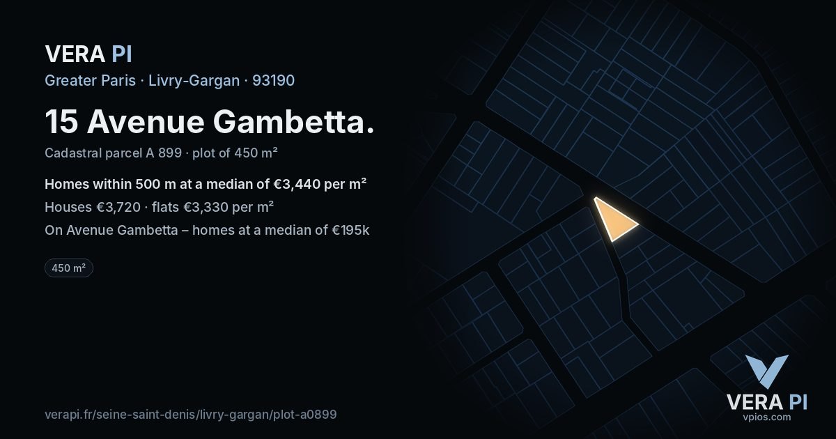 15 Avenue Gambetta, Livry-Gargan at night – the plot lit, the parcels around coloured by the prices near them