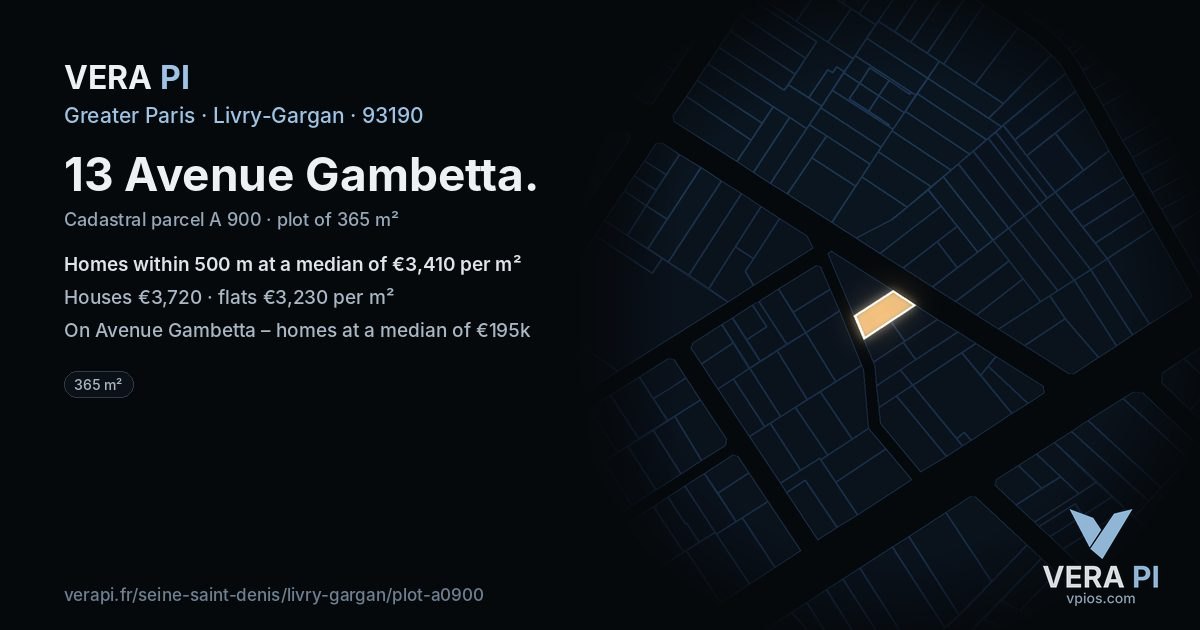 13 Avenue Gambetta, Livry-Gargan at night – the plot lit, the parcels around coloured by the prices near them