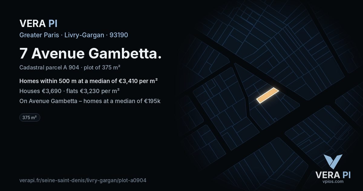 7 Avenue Gambetta, Livry-Gargan at night – the plot lit, the parcels around coloured by the prices near them