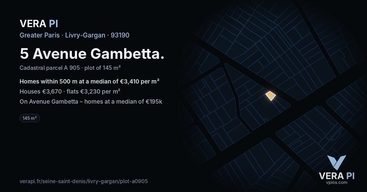 5 Avenue Gambetta, Livry-Gargan at night – the plot lit, the parcels around coloured by the prices near them