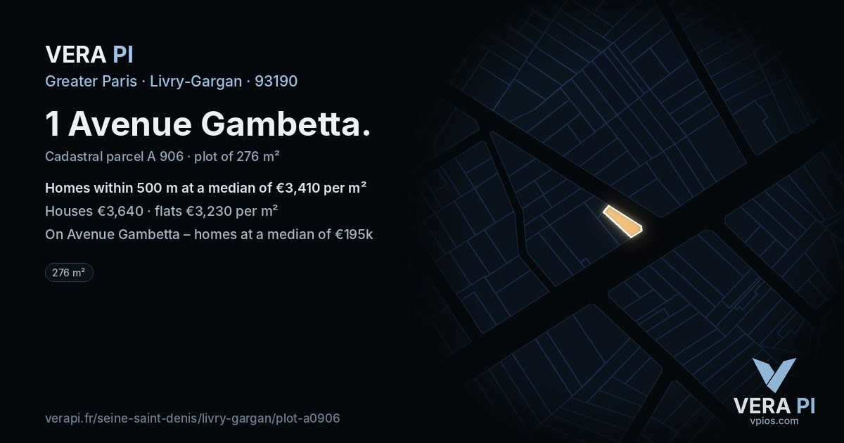 1 Avenue Gambetta, Livry-Gargan at night – the plot lit, the parcels around coloured by the prices near them